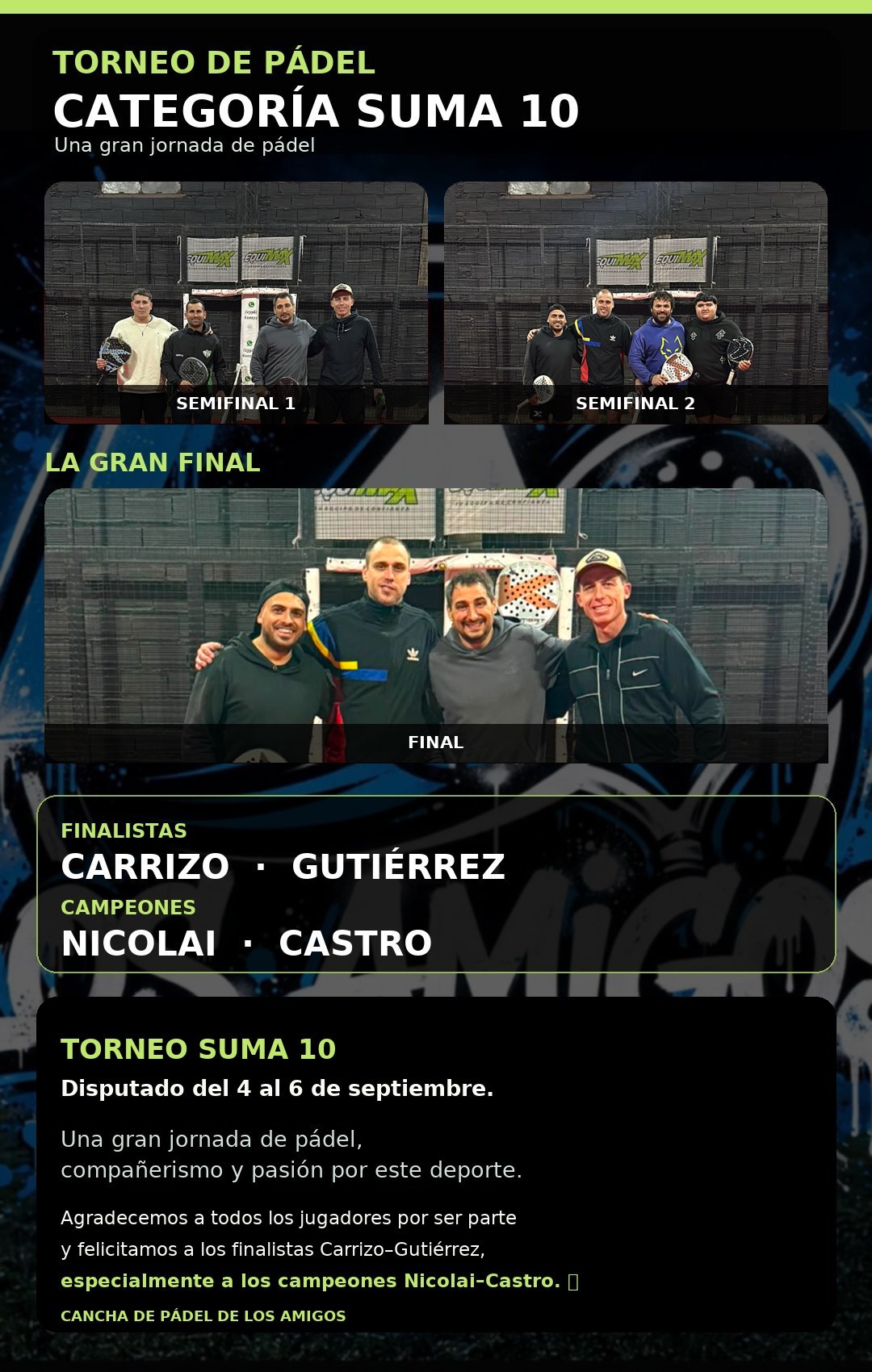 Torneo extra Suma 10, del 4 al 6 de septiembre